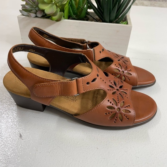 SAS Brown Leather Sandals with Floral Cutouts - Picture 1 of 6